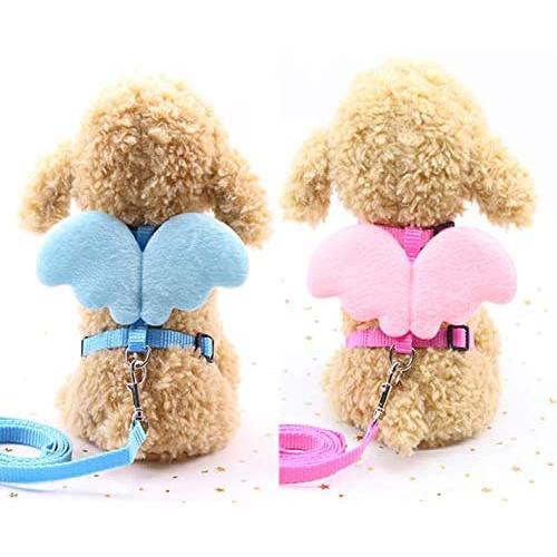 K.T Dog Cat Pet Leash Harness Collar Set with Angel Wings for Small Medium Dogs Pets