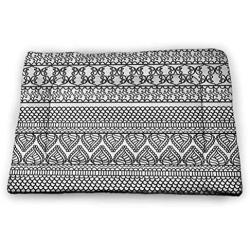 DayDayFun Henna Pet Sleeping Mat Black White Design Floral Elements Monochrome Tattoo Pattern South Pet Mats for Litter Boxes Black White