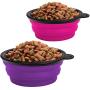 KIQ Pop-up Dog Bowl & Pet Bowl Collapsible Travel Silicone Camping/Hiking/Walking Crate Dish Bowl with Carabiner Clip [2 Cup Set] Travel-Size Folding Dog Portable (Pink/Purple, Large)