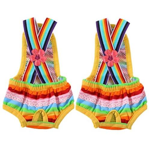 CHICTRY 2Pcs Washable Dog Diaper Reusable Pet Doggy Kitten Cotton Sanitary Physiological Shorts Panties Suspender Underwear Pants for Untrained Puppy Menstruation Incontinence Radom Color S