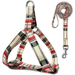 WACLTE Puppy Harness with Leash - Escape Proof Safe Easy Walking Plaid Cute Small Dog Harness - Adjustable Soft Nylon Comfortable for Doggie - Great for Training/Hiking/Running