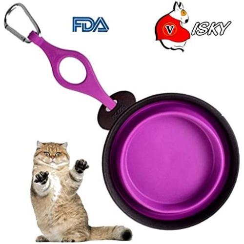 Visky Pet Travel Cup/Bowl Small Animal TPE Bowls Dog Cat Rabbit Collapsible & Portable Bowl With Carabiner-Purple