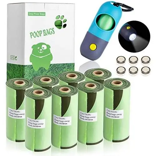 Leak-Proof Dog Poop Bags with Holder Flashlight Dispenser, Extra Thick Strong Pet Waste Bags, 9'' x 13'' Doggie Bags (blue dispenser built-in led flashlight) Leak-Proof Dog Poop Bags with Holder Flashlight Dispenser, Extra Thick Strong Pet Waste Bags, 9'' x 13'' Doggie Bags (blue dispenser built-in led flashlight)