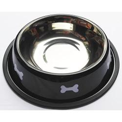 Black & White Dog Bones Dog Food Bowl Large Metal Pet Bowl with Non-slip Rubber (11 1/2'' Wide)