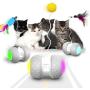 k-berho Cat Toys Interactive, Cat Toys for Indoor with Feather,Ball,Mouse and 2 Color Ribbons,Automatic Cat Toy with Irregular USB Charging 360 Degree Self Rotating Ball