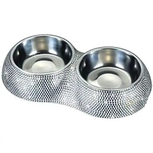 FEENM Dog Bowls Stainless Steel Cat Bowls White, Bling Rhinestones Food Water Dishes Pet Bowls for Small Pets Cats Dogs with Non-Slip Rubber Base FEENM Dog Bowls Stainless Steel Cat Bowls White, Bling Rhinestones Food Water Dishes Pet Bowls for Small Pets Cats Dogs with Non-Slip Rubber Base