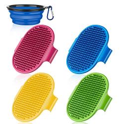 DOYOO 4 Pack Dog Brush, Pet Cat Dog Bowl cat/dog brush，Soothing Massage Rubber brush ， for Long Short Haired Dogs and Cats, band Collapsible Travel Pet Cat Dog Bowl