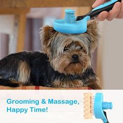 Pawaboo Pet Slicker Brush, Self Cleaning Pet Deshedding Grooming Tools Trimmer Gentle Massage Comb Brush with Quick Hair Clean Button for Small Medium Large Dogs/Cats, Blue