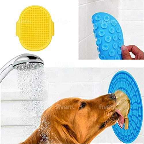 Slimos Dog Lick Mat (7.9 inch) Larger Size, Slow Feeder Mat for Big and Small Dogs - Peanut Butter Dog Lick Pad for Anxiety, Boredom, Pet Bathing and Training with Grooming Brush Included.