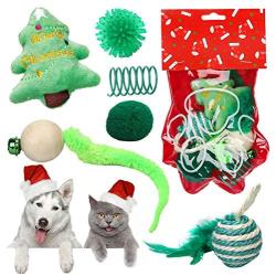 Sanlebi Christmas Cat Toys Stocking - 6 PCS Pet Cat Assorted Indoor Interactive Toys with Bell X-mas Gift Set for Kitten Kitty