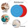 HOISTAC Dog Lick Mat Set For Bathing Grooming And Training，Dog Slow Feeder With 37 Powerful Suction Cups，Lick Pad For Dog Contains Silicone Spatula And Brush， Bathing Buddy For Dogs，2pcs, Blue And Red
