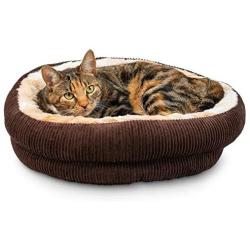 Pet Craft Supply Round Cat Bed - Cute and Comfortable Self Warming Plush Calming Cat Bed for Indoor Cats, Brown (2171)