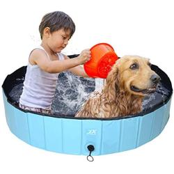 JX FITNESS 63 Inch Leakproof Dog Swimming Pool, Extra Large Foldable Pet Kiddie Pool - Portable Durable Indoor & Outdoor Bathing Tub - 63 x 12 inches for Dogs Cats Baby and Kids