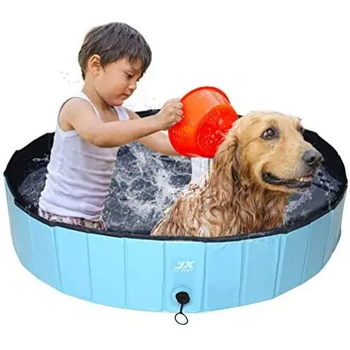 JX FITNESS 63 Inch Leakproof Dog Swimming Pool, Extra Large Foldable Pet Kiddie Pool - Portable Durable Indoor & Outdoor Bathing Tub - 63 x 12 inches for Dogs Cats Baby and Kids JX FITNESS 63 Inch Leakproof Dog Swimming Pool, Extra Large Foldable Pet Kiddie Pool - Portable Durable Indoor & Outdoor Bathing Tub - 63 x 12 inches for Dogs Cats Baby and Kids