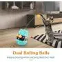 Pawaboo Cat Food Dispenser Treat Toys, Interactive Treat Dispensing Slow Feeder Pet Food Treat Ball, Funny Tumbler Style IQ Training Toy with Dual Rolling Balls & Detachable Wand for Cats Kitten, Blue