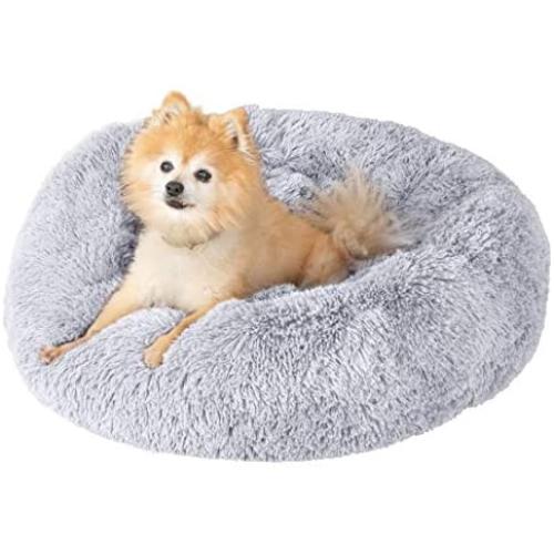 GM PET SUPPLIES Luxurious Orthopedic Donut Dog Bed | Fluffy Lightweight Bedding Pads for Dogs & Cats | Made from Ultra-Comfortable Faux Fur with an Anti-Slip Bottom, Machine Washable (23''/30''/36'')