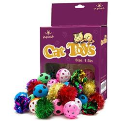 PUPTECK 48 Pack Assorted Color Cat Ball Toy Set - Crinkle Balls, Sparkle Balls, Sponge Soccer Balls, Jingle Balls