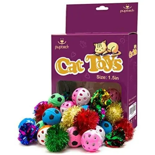 PUPTECK 48 Pack Assorted Color Cat Ball Toy Set - Crinkle Balls, Sparkle Balls, Sponge Soccer Balls, Jingle Balls PUPTECK 48 Pack Assorted Color Cat Ball Toy Set - Crinkle Balls, Sparkle Balls, Sponge Soccer Balls, Jingle Balls