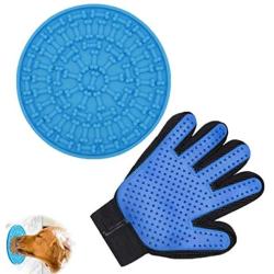 U/D Dog Lick Mat Pet Grooming Glove Set Cat Hair Remover Durable Silicone Distraction Device with Suction Dog Peanut Butter Lick Pad Slow Feeder Lick Pad for Dog Bathing, Grooming and Training