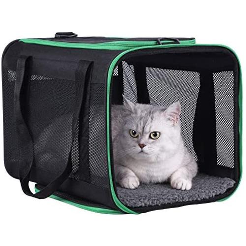 Soft Pet Carriers for Medium and Large Cats, 2 Kitties and Small Dogs w/Comfy Washable Bed, Top Entrance and Adjustable Shoulder Strap. Auto-Safe, Escape Proof, Easy to get Cats in, Easy Storage