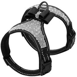 Beirui Rhinestone Dog Harness - Reflective Bling Nylon Dog Vest with Sparkly Bow Tie for Small Medium Large Dogs Walking,Party and Wedding,Black,S