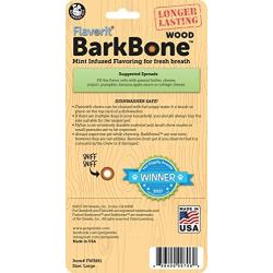 Pet Qwerks Barkbone WOOD Flavorit Mint Flavor - Fillable Surface for Spreads, for MODERATE & LIGHT CHEWERS | Made in USA with Real Wood, NO Shards or Sharp Points - For Large & Medium Dogs