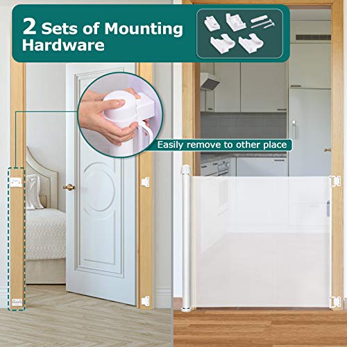 YOOFOR Retractable Baby Gate, Extra Wide Safety Kids or Pets Gate, 33” Tall, Extends to 55” Wide, Mesh Safety Dog Gate for Stairs, Indoor, Outdoor, Doorways, Hallways