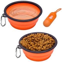 Feeko 2 Pack Collapsible Dog Bowls for Travel, Silicone Foldable Expandable Portable Dog Bowl for Dog/Cat Food Water Feeding, Pet Feeding Cup Dish for Traveling with Carabiners