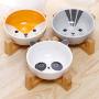 QINYUAN Cat Bowl, Cute Dog Food Water Feeder Pet Puppy Ceramic Drinking Dish with Wooden Rack Non-Slip Tableware Feeding Supply Accessorie