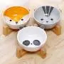 QINYUAN Cat Bowl, Cute Dog Food Water Feeder Pet Puppy Ceramic Drinking Dish with Wooden Rack Non-Slip Tableware Feeding Supply Accessorie QINYUAN Cat Bowl, Cute Dog Food Water Feeder Pet Puppy Ceramic Drinking Dish with Wooden Rack Non-Slip Tableware Feeding Supply Accessorie