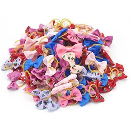Gigamax(TM) 10pcs/lot Ribbon Pet Dog Hair Bow Small Puppy Rubber Band Hairpin Grooming Accessories
