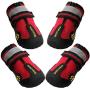 QUMY Dog Boots Waterproof Shoes for Dogs with Reflective Strips Rugged Anti-Slip Sole Black 4PCS