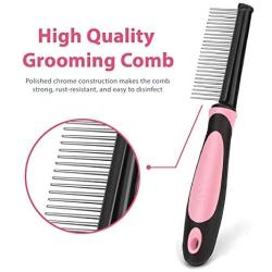 Flexzion Dog Comb - Pet Cat Grooming Trimmer Brush Stainless Steel Blade for Small Animal Puppy Dead Matted Tangles Hair Cutting Removing Tool with Rounded Teeth Needle Soft Grip Handle