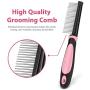 Flexzion Dog Comb - Pet Cat Grooming Trimmer Brush Stainless Steel Blade for Small Animal Puppy Dead Matted Tangles Hair Cutting Removing Tool with Rounded Teeth Needle Soft Grip Handle