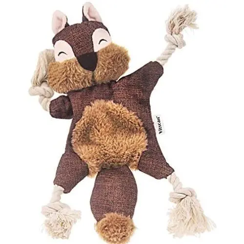 Vitscan Durable Dog Toys for Aggressive Chewer Squeak, Indestructible Dog Toys Tough Dog Squeaky Toys No Stuffing Crinkle Dog Toy, Rope Knots Puppy Chew Toys Sturdy Squirrel Dog Toy