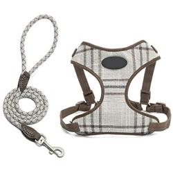 Tanpie Breathable Mesh Dog Harness with Leashes Soft Basic Plaid Padded Vest No Pull Harnesses for Small Medium Dogs