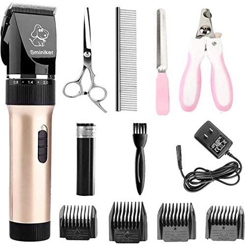 Sminiker Professional Low Noise Rechargeable Cordless Cat and Dog Clippers - Professional Pet Clippers Grooming Kit,Animal Clippers Pet Grooming Kit