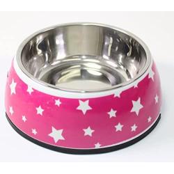 Sweet Pet Home 5.5'' Inch Diameter Pink and White Stars Round Double Aluminum Dog Bowl with Rubber Rim