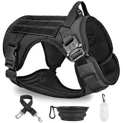 PAWDAY Tactical Dog Harness & No Pulling Front Leash Clip for Large Medium Dogs, Adjustable Dog Vest Harness for Training Hunting Walking & with Poop Bags Dispenser, Pet Bowl, Pet Car Seat Belt Leads