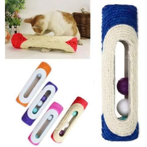 Pet Cat Rolling Sisal Scratching Post Trapped With 3 Ball Training Funny Toys [color-Random]