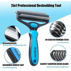 Bougainvillea Pet Grooming Tool - Anipaw 2 Sided Undercoat Rake for Cats & Dogs, Safe Dematting Comb for Easy Mats & Tangles Removing, Best Pet Grooming Brush for Medium and Long Haired