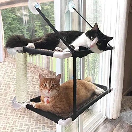 ZolooPet Cat Hammock Bed, Double Layers Cat Window Perch with Scratching Post, Holds Up to 60 Lbs, Large Size Resting Seat for Any Cats ZolooPet Cat Hammock Bed, Double Layers Cat Window Perch with Scratching Post, Holds Up to 60 Lbs, Large Size Resting Seat for Any Cats