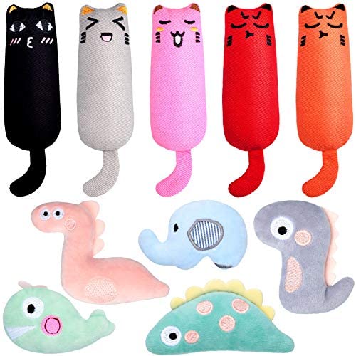 10 Pieces Catnip Cat Toys Cat Kitten Interactive Toy Stuffed Animal Cat Toy Set Assorted Plush Pet Toys Cat Chew Toy for Indoor Cats Chewing Hunting Grinding