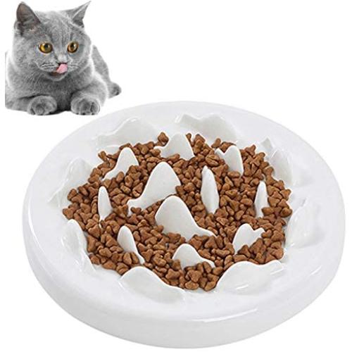 kathson Cat Slow Feeder Bowl, Ceramic Slow Eating Bowl Fun Interactive Feeder Prevent Feeder Anti Gulping Healthy Diet Pet Bowls Against Bloat Indigestion Obesity