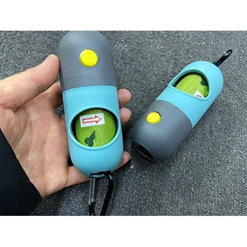 Set of 2 Portable LED Flashlight Dog Poop Bag Dispenser Dog Poop Bag Holder for Dog Poop Bags Dog Waste Bags with 1 Roll Lavender Poop Bags