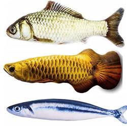 Tomcrazy 3PCS Simulation Fish Cats/Small Puppy Dogs Toys Catnip Pet Sets Doll Interactive Pets Toy Throw PP Cotton Plush Pillow Chew Bite Play Fetch Toy Grass carp Saury Arowana (3-Pack)