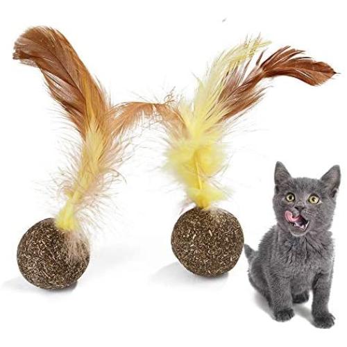 nobrand Pet Tooth 2 PCS B12208 Catnip Ball Toy Clean Clean Tooth Molar Feather Ball