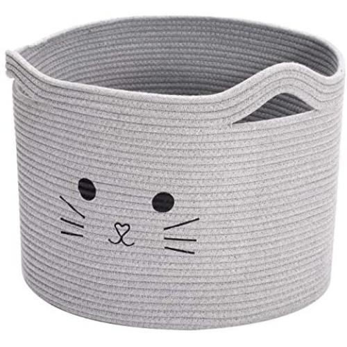 Geyecete cat Toy Box Storage Cotton Rope Pet Toy Storage Basket for cat Toys Perfect Bin for Cat Toys and Accessories