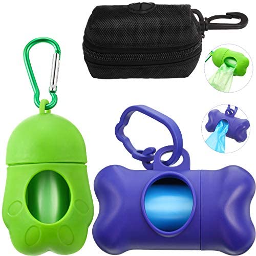 Weewooday 3 Pieces Dog Waste Bags Holder Leash Poop Waste Bag Holder Dispenser Waste Bag with Dog Poop Waste Bags for Walking Running with Dog, 3 Styles