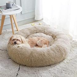 Calming Dog Bed & Cat Bed, Anti-Anxiety Donut Dog Cuddler Bed, Warming Cozy Soft Dog Round Bed, Fluffy Faux Fur Plush Dog Cat Cushion Bed for Small Medium Dogs and Cats (20''/24''/27'')